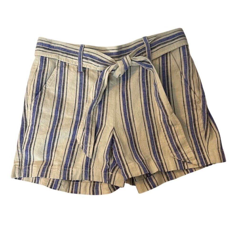 J.Crew Womens Striped Linen-Cotton Shorts With Belt Size 2